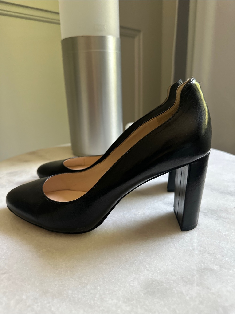 Nine West Black Leather Pointed Toe Heels